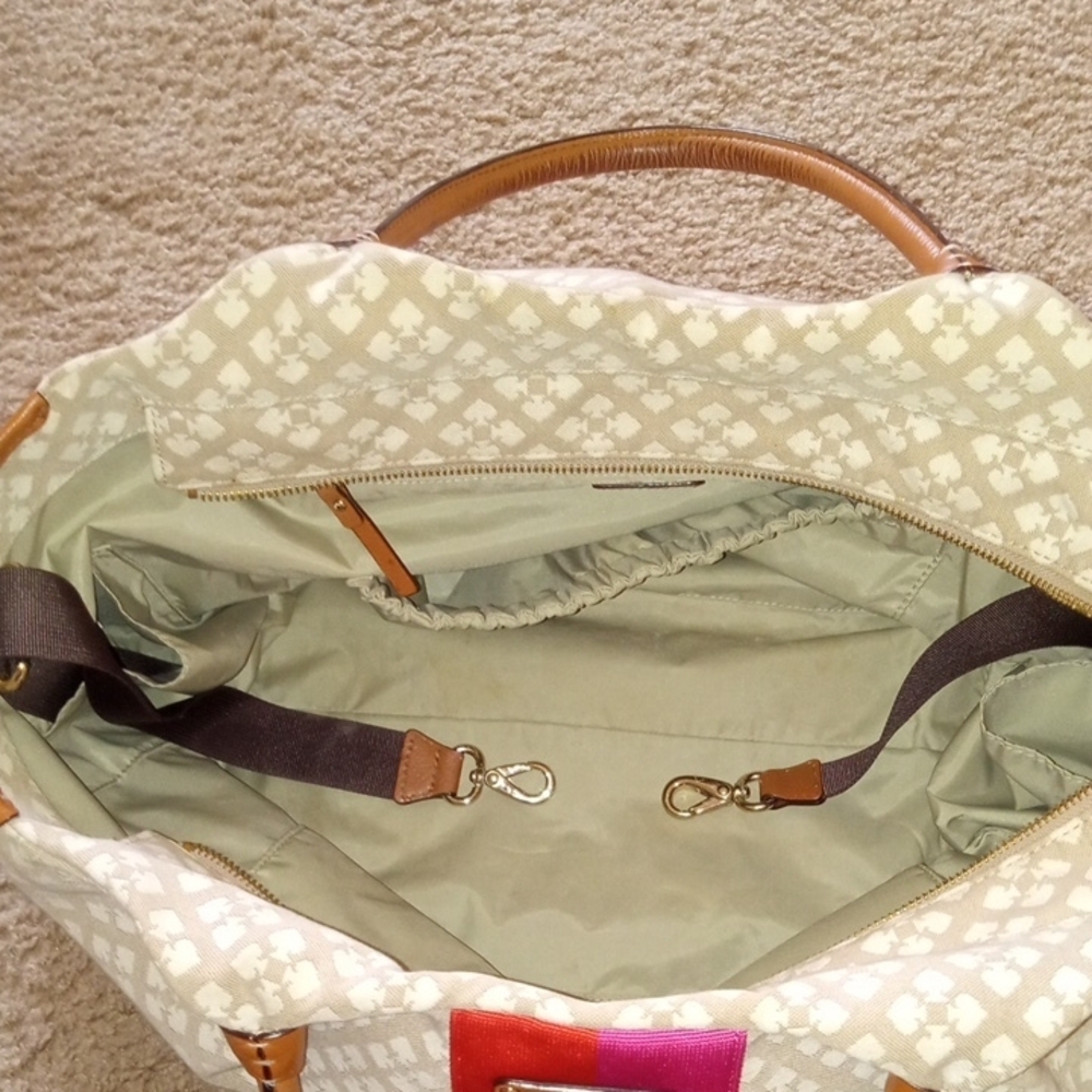 Kate Spade New York Cream and Pink Tote Canvas Tote Weekender Diaper Bag - Picture 11 of 17